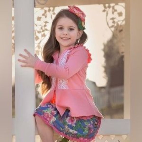 Persnickety Coral Ruffle Hooded Cotton Jacket Girls Sz 6